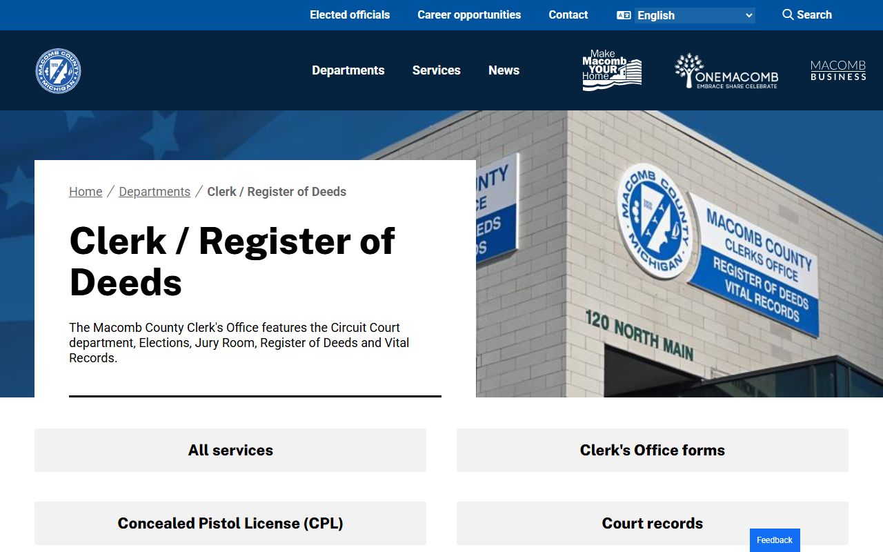 Macomb County Clerk website for Sterling Heights death records