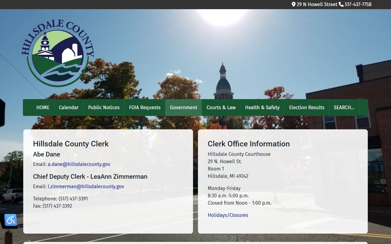 Hillsdale County Clerk fee schedule page